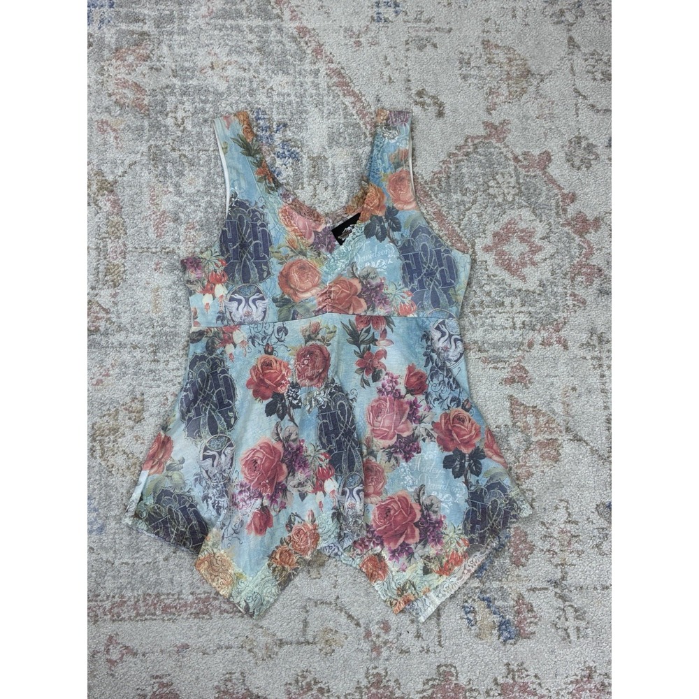 Harley Davidson Floral Fairy Hem Tank  Biker Core Camisole Grunge Sz S